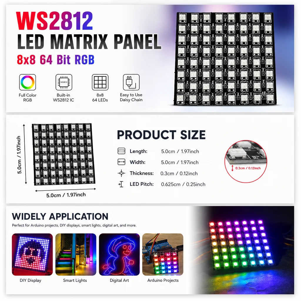 A special gift “2PCS WS2812 LED 5050 RGB 8x8 64 Bit LED Matrix Module” for Electronics enthusiast  For Arduino RFID learning