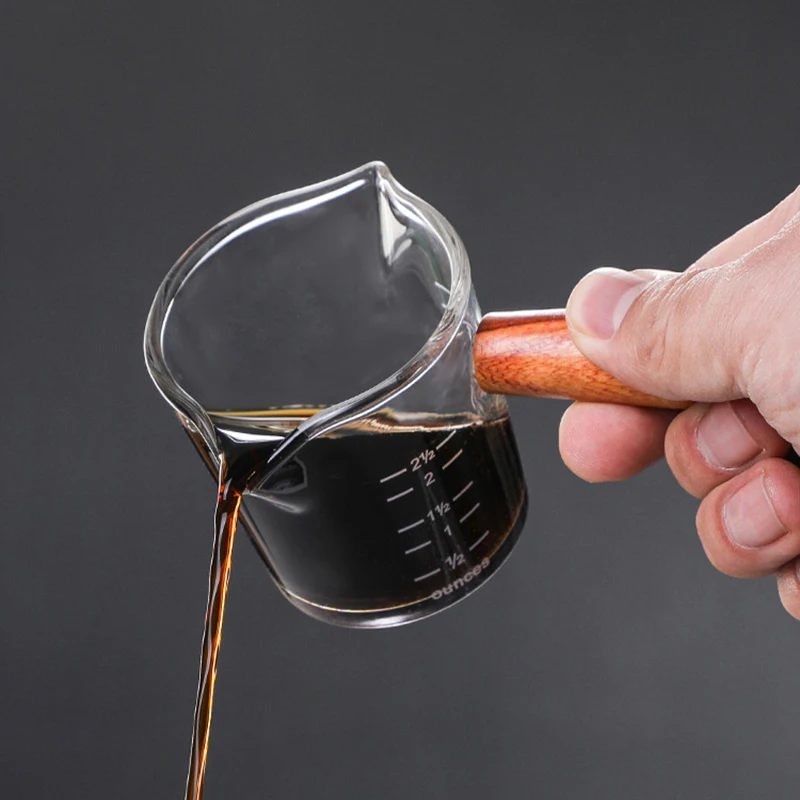 100ml  Measuring Glass Cup  with Wooden Handle Heat Resistant Borosilicate Glasscoffee Water Cup with Scalesc Kitchen Tool