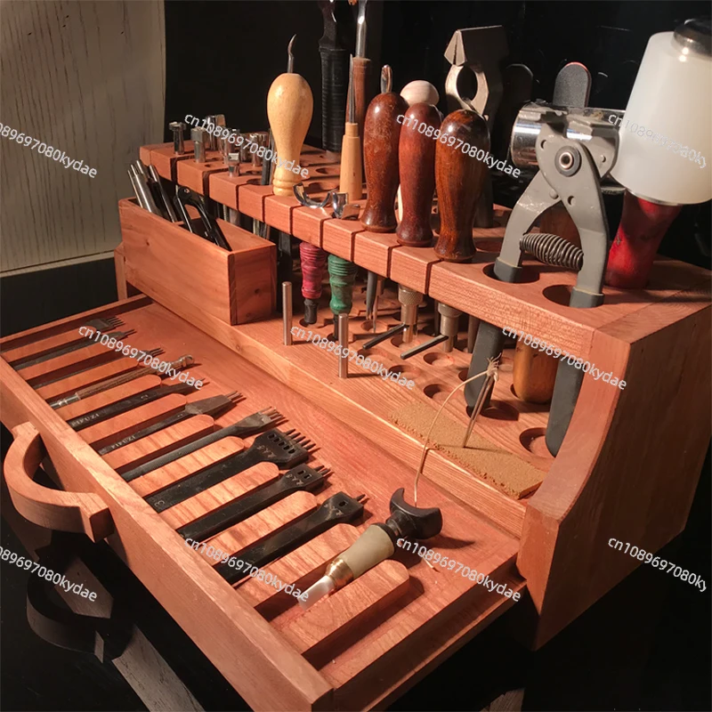 

Handmade Leather Tool Holder Elm Wood with DIY 57 - Hole Wire Insertion Pin for Carving