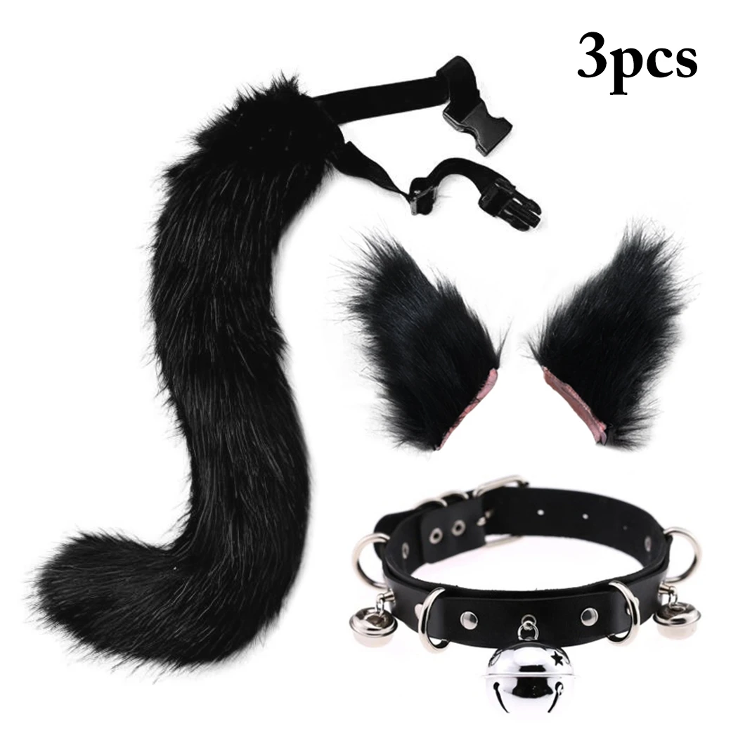 

Fur Hair Fox Tail Set Furry Faux Fur Cosplay Fox Ears Kit Collar Choker Halloween Leather Neck Chocker Set Cosplay Neck Chocker