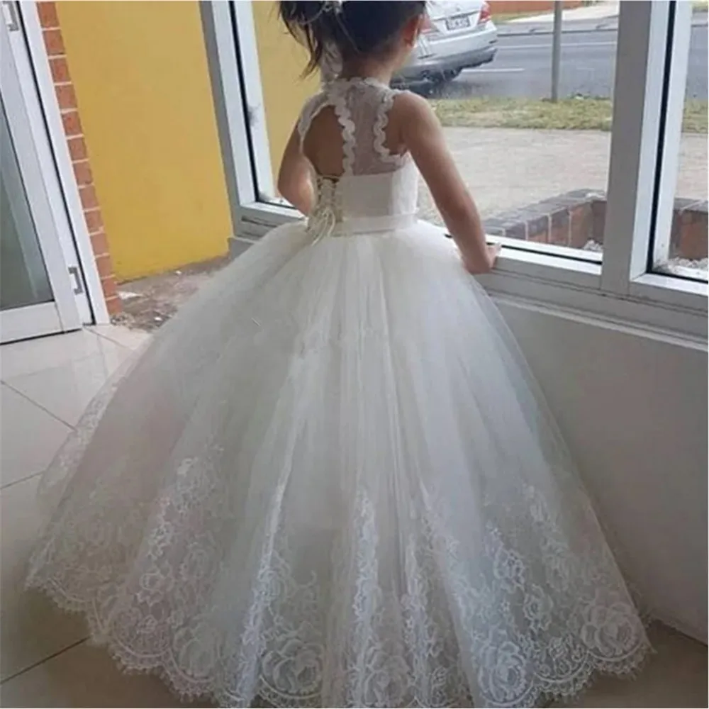

Flower Girl Dress For Wedding Lace Sleeveless Ankle Length Ball Gown Princess Birthday Party Prom Dress First Communion Gown