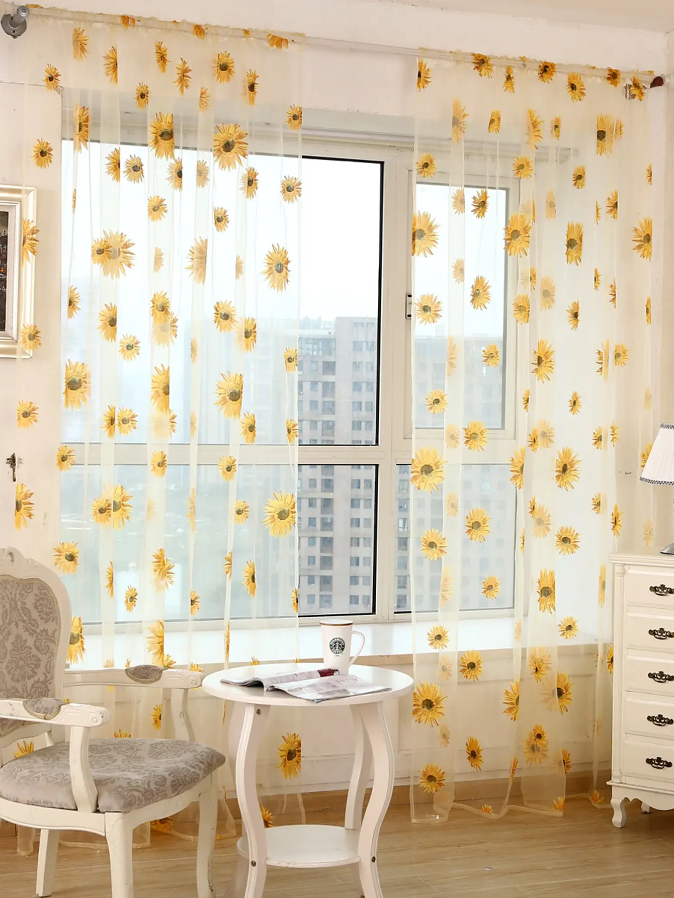 

Floral Embroidery Sheer For Livingroom Tulle Window Bedroom Curtain 1Pcs