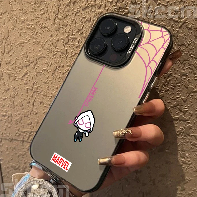 Casing Ponsel Pasangan Spiderman untuk iPhone 16 15 14 11 12 13 Pro Max 7 8 Plus X XR XS Max Sampul Dalam Berlapis Perak Berwarna