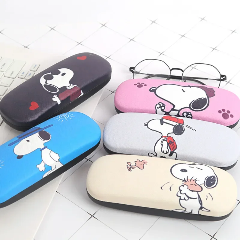 Snoopy PU Leather Myopia Glasses Case Bullet Buckle Box Optical Myopia Iron Box Student Simple Sunglasses Box Storage Box kawaii