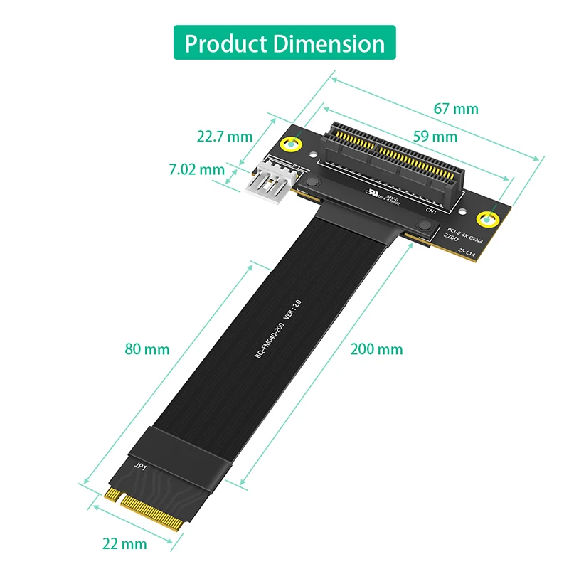 Câble Riser NVME vers PCIE X4 M.2 Key M PCIE 4.0 vers PCI-E 4.0 4X carte adaptateur 90 degrés câble d'extension NVME 4.0 vers PCI Express X4