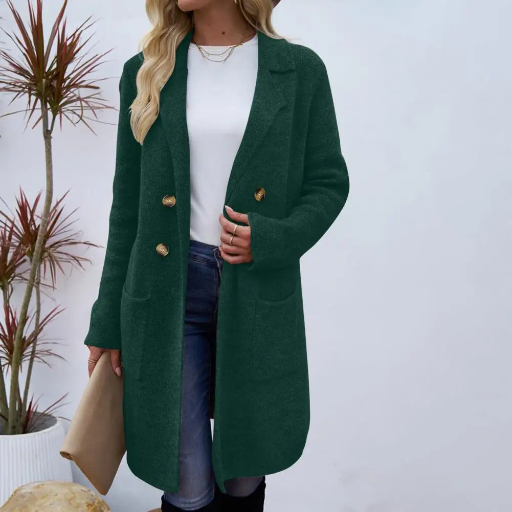 Veste en laine mi-longue pour femme, manteau boutonné à revers, col rabattu, simple boutonnage pour le travail