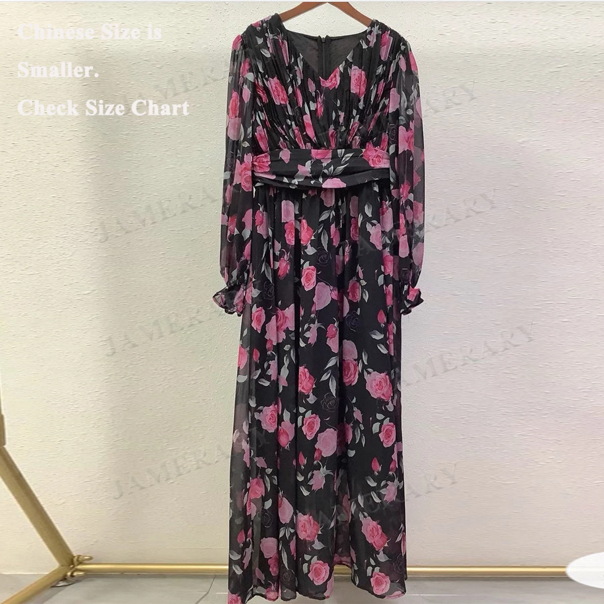 Abiti lunghi floreali a maniche lunghe autunno estate Donna Romantico rosa siciliana Orlo grande Abito da sera in chiffon da ballo per le vacanze bohémien