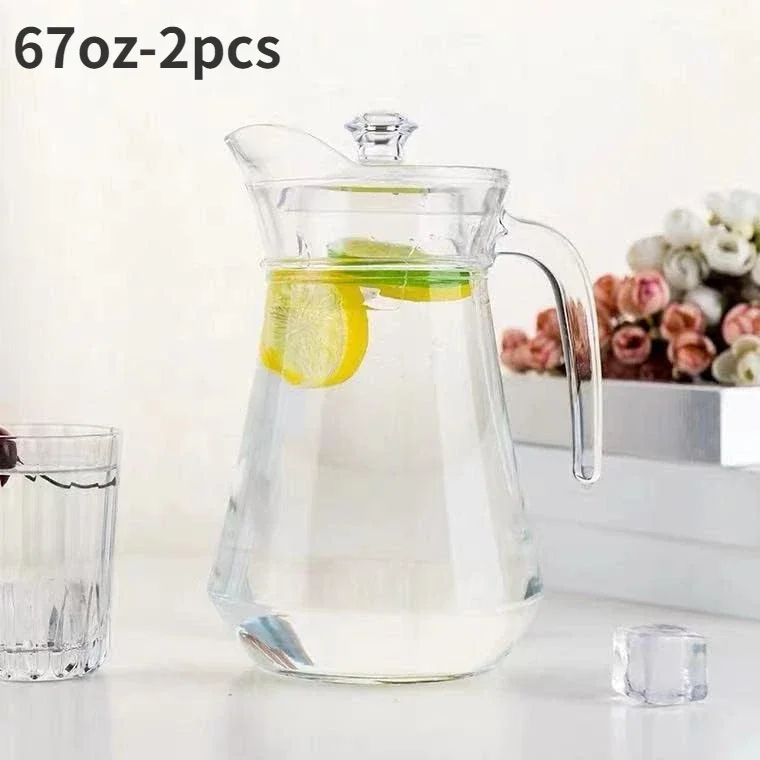 Brocca per acqua ghiacciata trasparente da 2 pezzi con coperchio e manico, brocca per tè resistente al calore per succhi, latte, bevande fredde o calde - Molto durevole,