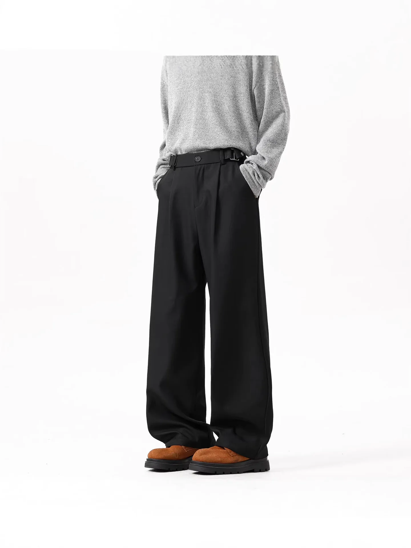 

Mens Japanese Style Wide Leg Suit Pants Baggy Pleated High Waist Casual Trousers Streetwear Vintage Straight Dress Pants New