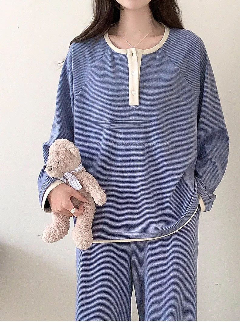 

Осенне-зимний женский термокомплект для сна с длинным рукавом и круглым вырезом, свободные брюки Dervo, комплект из двух предметов, повседневный домашний стиль