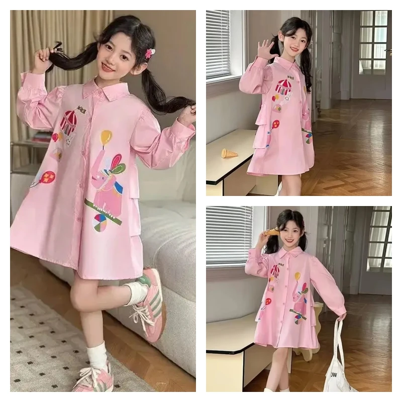 

Горячие кавайные модные топы для девочек, платье для студентов, весна-осень, повседневная рубашка с длинными рукавами и лацканами в стиле аниме, юбка трапециевидной формы, детская одежда