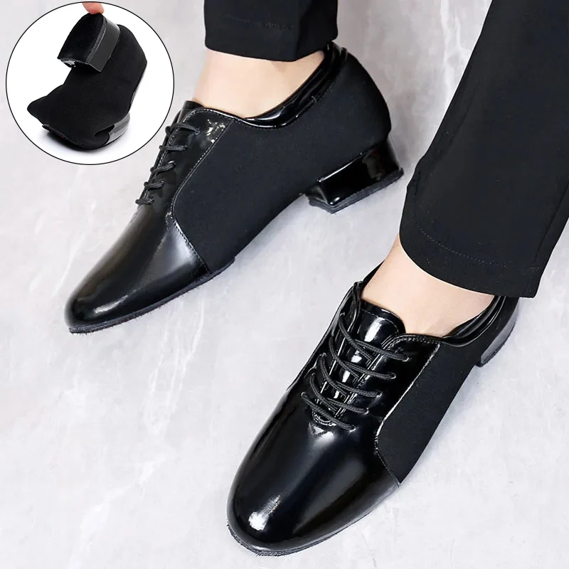 男性用の標準的な社交ダンスシューズ,通気性のあるローヒール,ソフトソール,練習用シューズ,タンゴ,モダンダンス,スポーツ