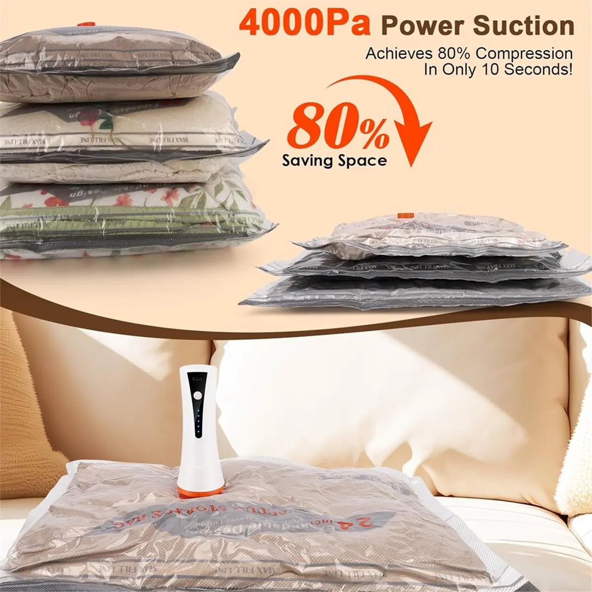 Industrial Tools Travel Vacuum Bags with Pump -12 Pack Space Saver Bag for Travel & Home, Clothes, Bedding, Blankets, Seasonal S