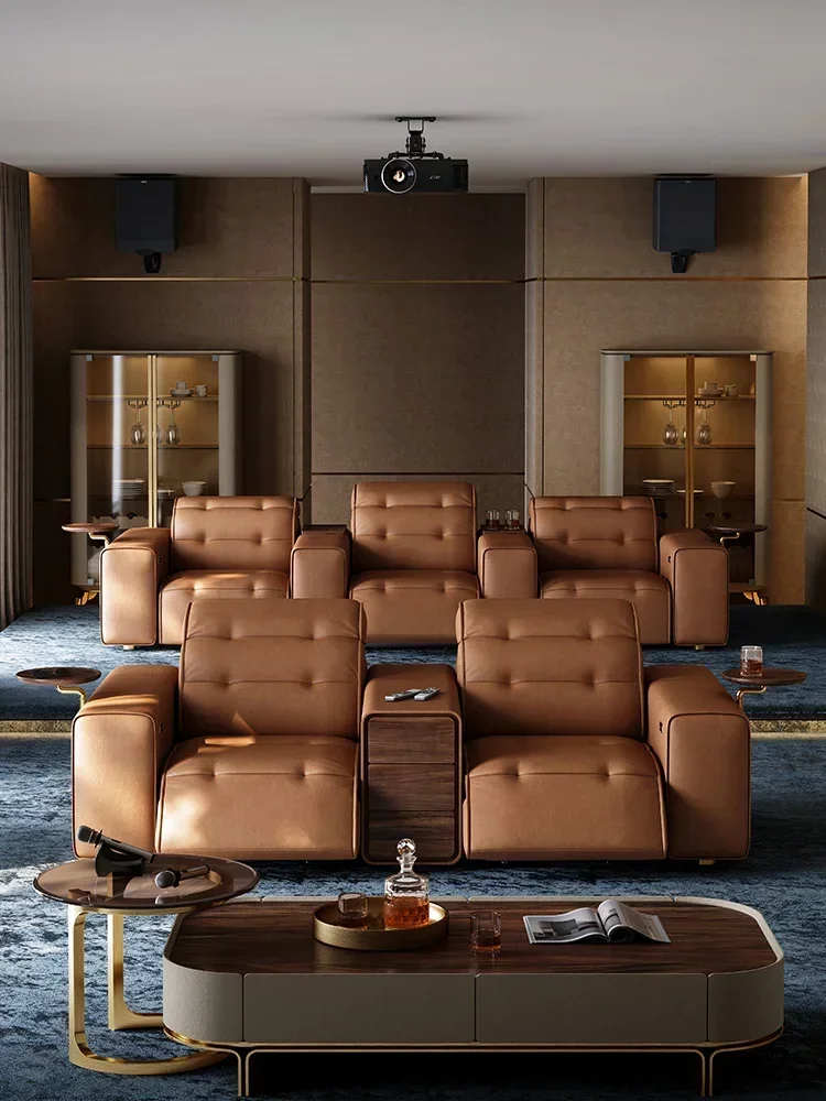 Private cinema sofa villa leather sofa straight row retractable multi-functional electric sofa single