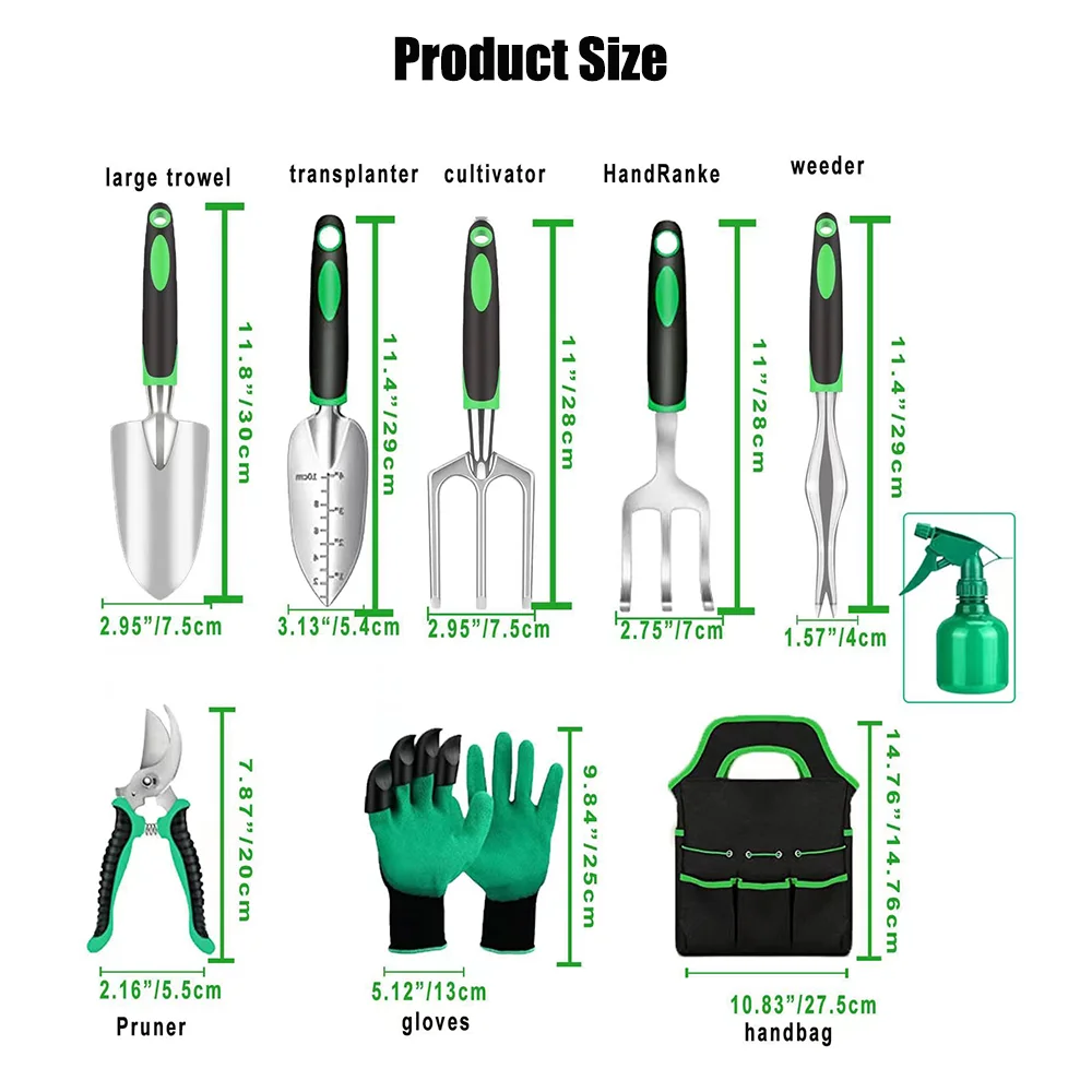 9ks nerez ocel zahradnické ruka nářadí sada s dokonalý specifikace, vhod pro sad work/potted rostlina transplantation