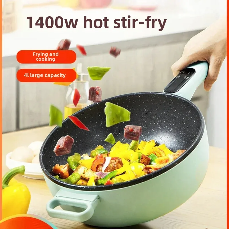 

electric cooking wok multi-functional household steaming frying frying hot pot electric wok all-in-one pot plug-in non-stick pan