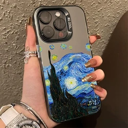 Van Gogh Oil Painting Electroplate Silver IMD Phone Case For iPhone 11 12 13 14 15 16 Pro Max 7 Plus X XR Shockproof Back Cover