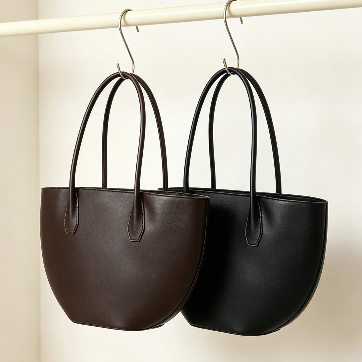 Alger Semi-Circle Tote Bag, Original Masoni Top-Grain Leather Large Capacity Underarm Bag, Hand-Stitched Waxed Thread Hand & Sho - view 6