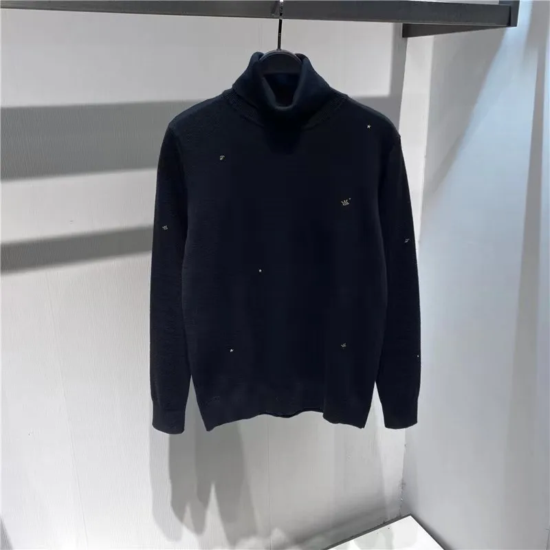 

Модный зимний вязаный шерстяной свитер с высоким воротником, повседневный молодежный базовый слой, с вышивкой, корейская версия, мужской