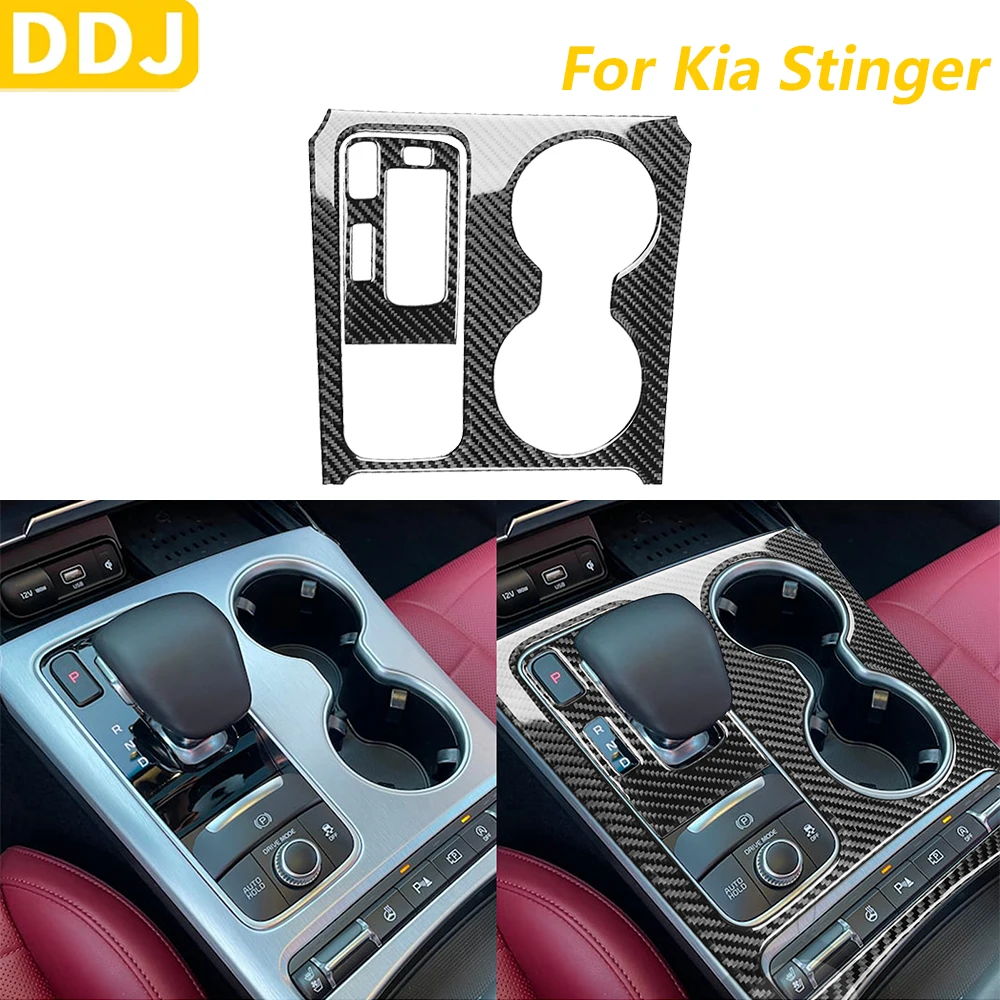 

For Kia Stinger 2019-2025 Carbon Fiber Gear Shift Water Cup Holder Panel Set Decorative Cover Car Accessories Interior Sticker