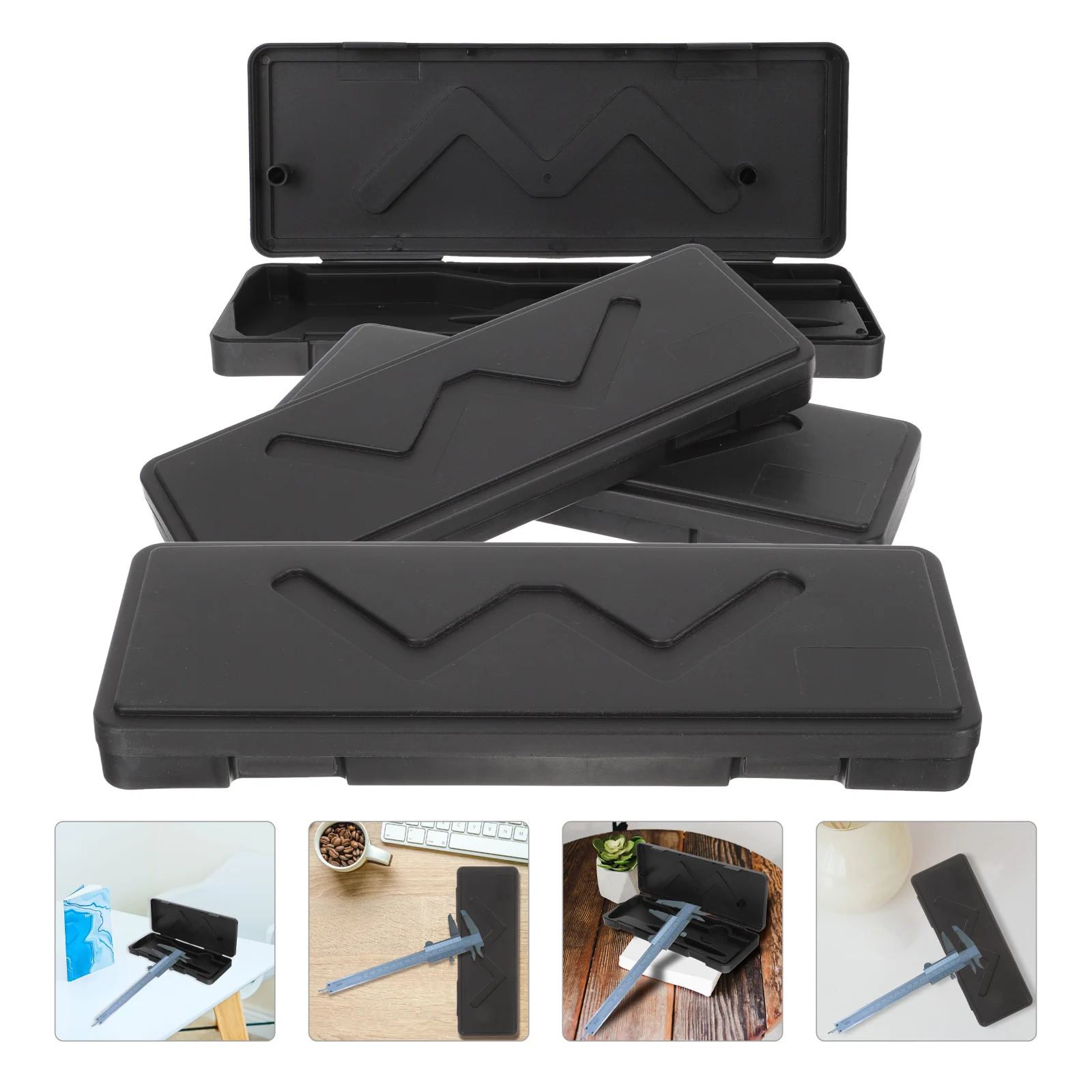 

4 Pcs Caliper Box Case Ruler Container Simple Storage Electronic Multipurpose Black Holder Plastic Tool Travel