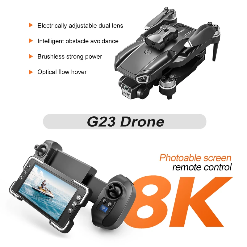 

G23 Drone 4.3 inch 8K aérien professionnel double caméras HD débit optique positionnement évitement WIFI UAV GPS quadrirotor nou