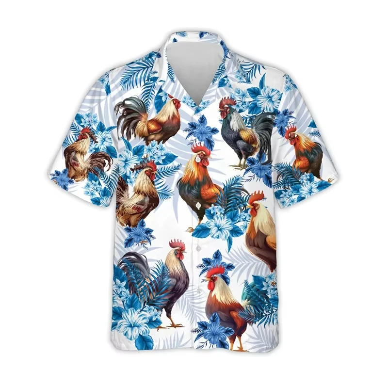 

​​2025 Men's Rooster Print Hawaiian Shirt Farm Animal Graphic Short Sleeve Harajuku Streetwear Beach Ready​