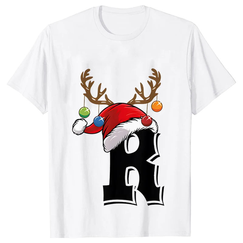 New 26 A~Z Christmas Alphabet T Shirt Women Casual Fashion T-shirt Short Sleeve Christmas Party Aesthetics White Tshirt Top