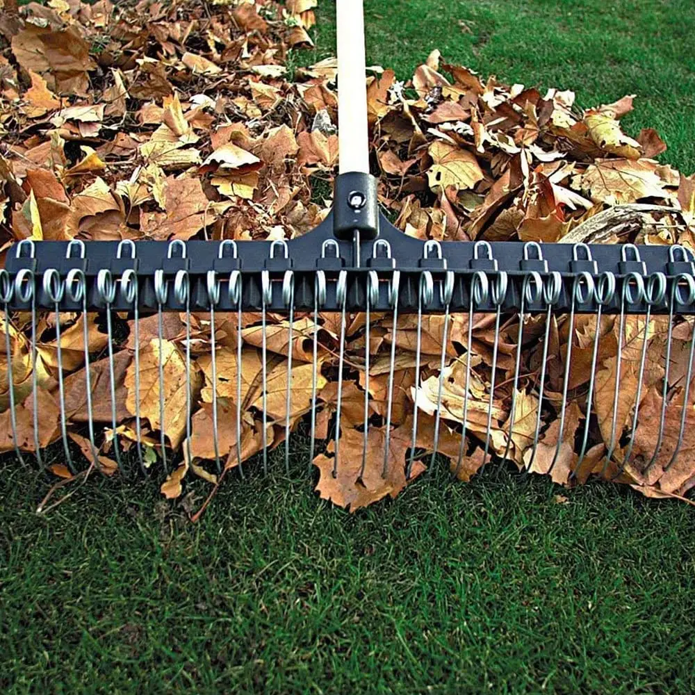 Rake 55-inch Lightweight Fiberglass Handle, 21-inch Head, Durable Steel Tines for Gardening, De-Thatching or