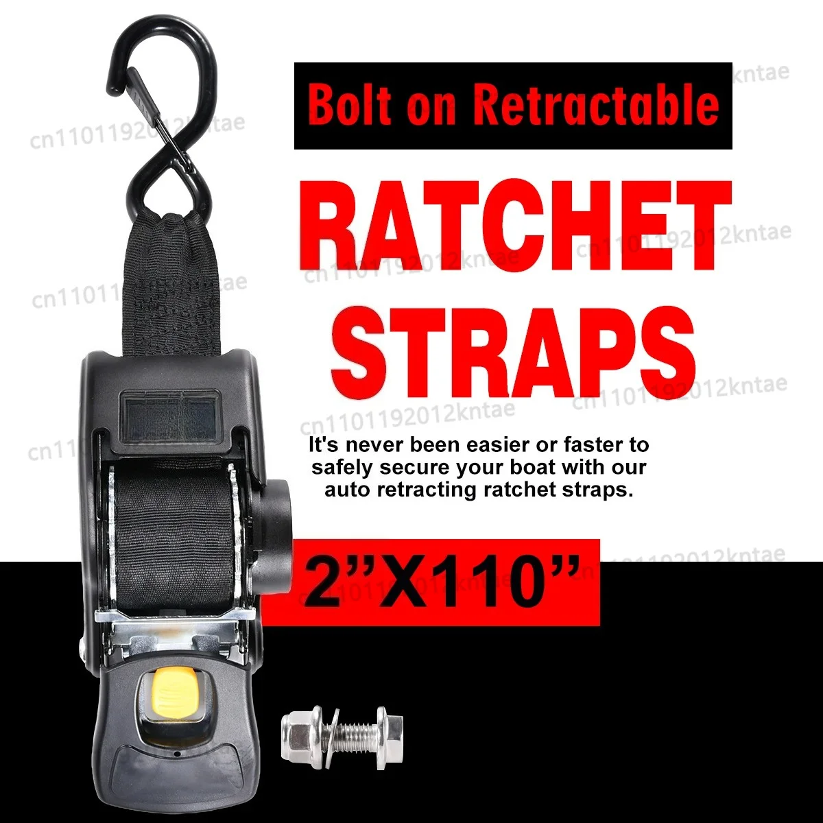 2inch heavy duty bolt-on automatic retractable boat trailer transom tie down strap self retracting width 5cmlength 3m