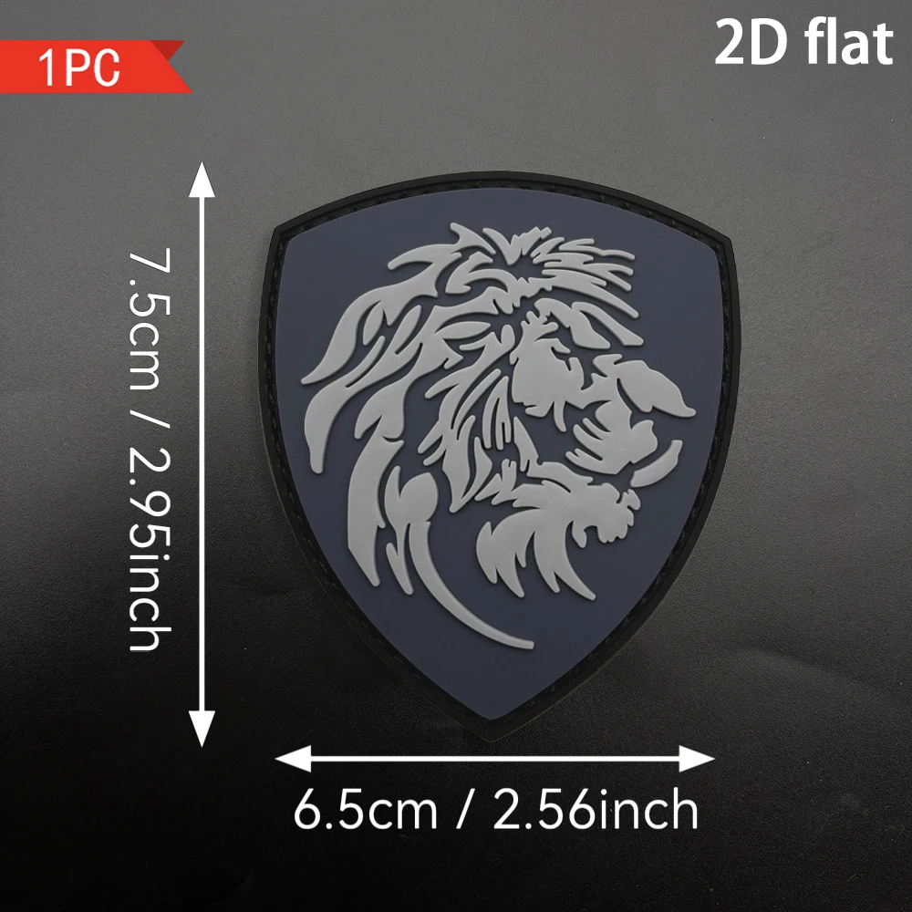 Gray-Toned Shield-Shaped Lion Head Design, 2D Flat Pvc Material, Includes a Fur Surface, Optional Specifications, 1Pc/2Pcs/3Pcs, Layered 3D Embossed Edge, Not Easy to Come Off, Functional Jacket Personalized Decorative Accessory