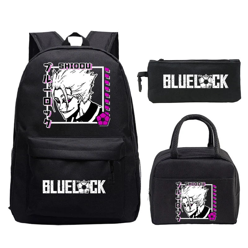 Conjunto de mochilas con cerradura azul Yoichi Isagi, bolso escolar de Anime para niños, mochila de lona para ordenador portátil para estudiantes y adolescentes, mochila de viaje para hombres, 3 uds.