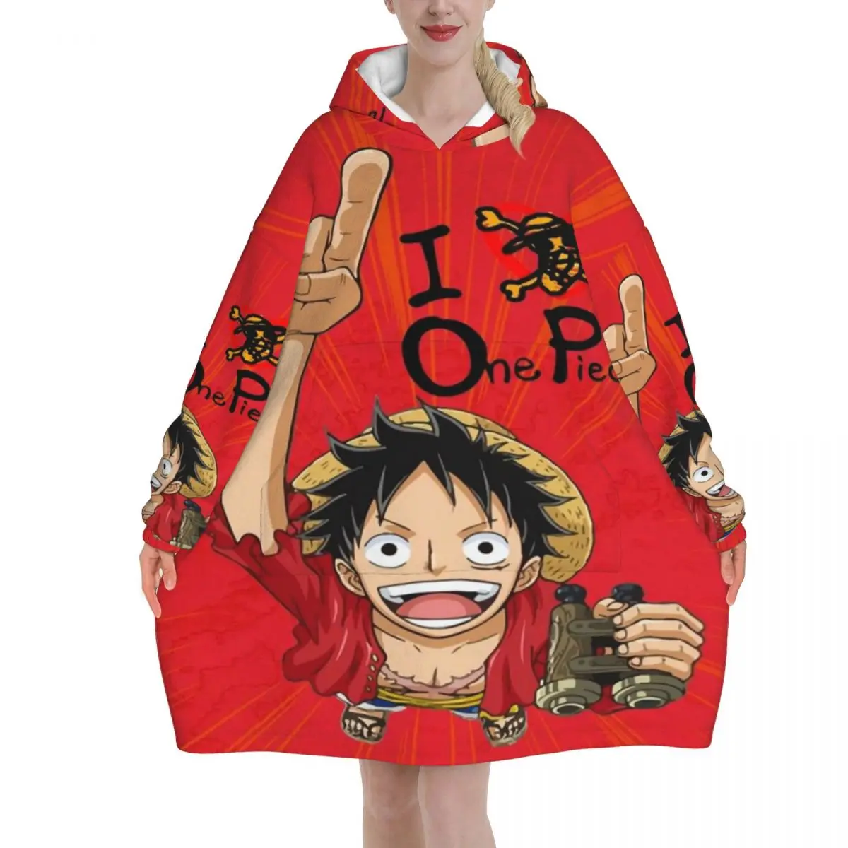 

Luffy Zoro Tony Chopper Anime Oversized Blanket Hoodie Sweatshirt Long Fleece Hooded Wearable Blanket with Large Pocket