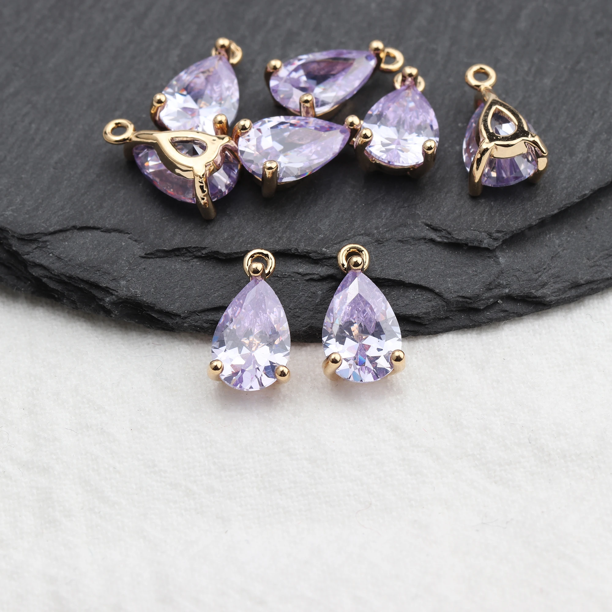 GUFEATHER 10pcs/lot,M610,jewelry accessories,18k gold plated,copper,zircon pendant,pass REACH,nickel free,water drop,diy earring