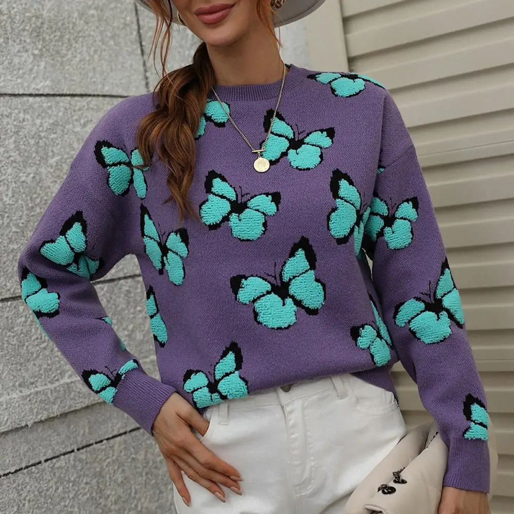 Women\'s Loose Pullover Sweater Printed Butterfly Knitted Sweater Autumn Winter Sweater Jumper Female Clothing свитер женский