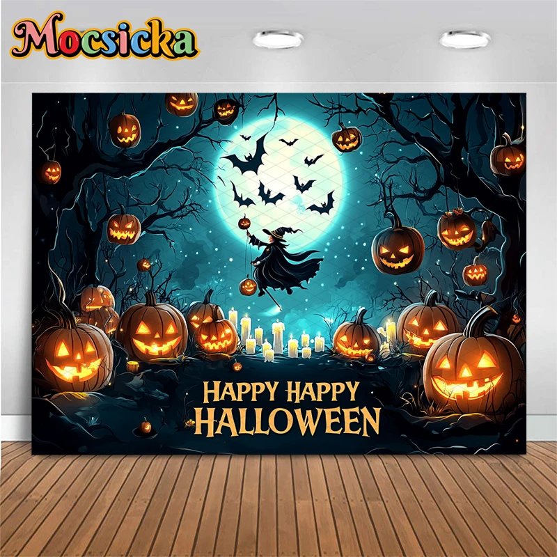 Happy Halloween Photography Background Forest Magic Wizard Pumpkin Baby Shower Girl Backdrop Party Decorations Fond Photo Studio