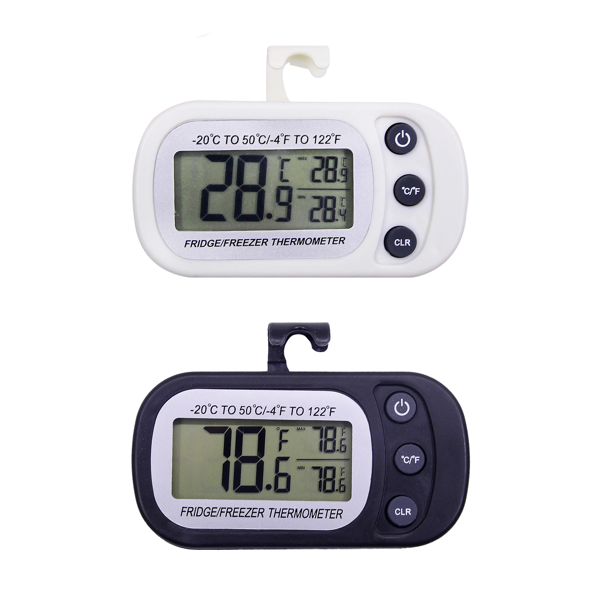 Digital Cooling Thermometer for Refrigerator with LCD Display Measures 20C to 50C to 122F Clear Screen Black White