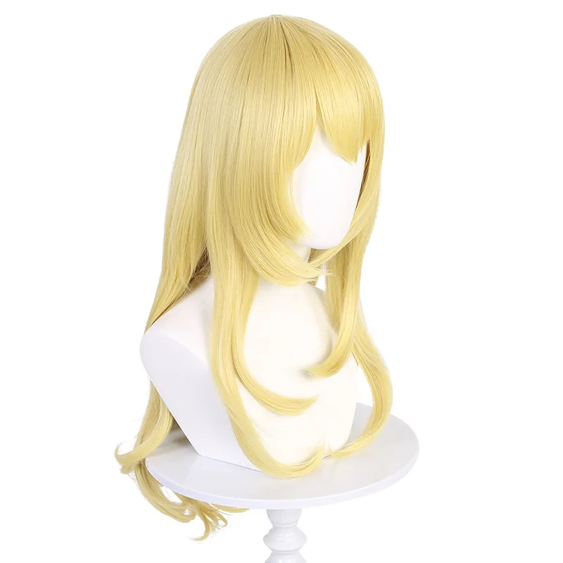 Wig Cosplay Anime Miyazono Kaori Rambut Keriting Emas Panjang 75cm Wig Sintetis Tahan Panas Halloween