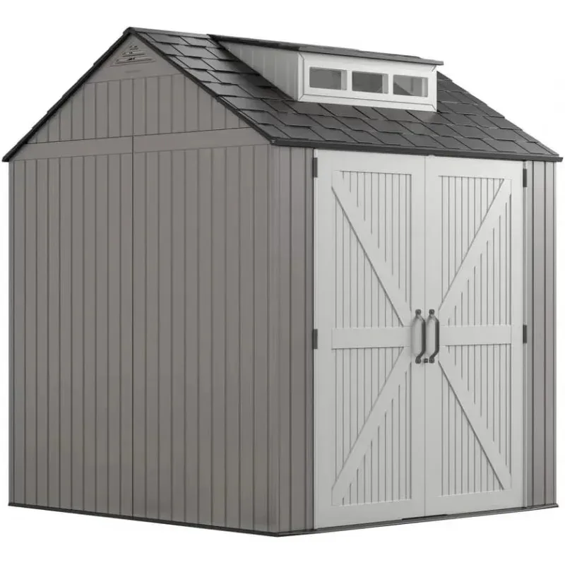 

RPD4-Rubermaid resin outdoor storage shed with floor(7x7 ft).weather resistant. gray.organization for home/backyard/garden tools
