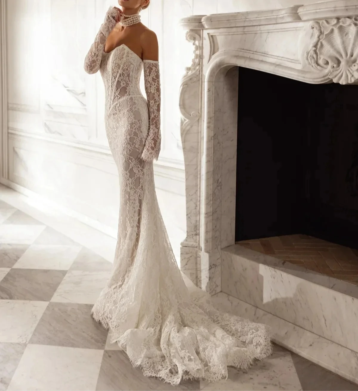 Customized 2026 Sexy Mermaid Lace Wedding Dress Full Sleeves Handmade Beaded Sheath Bridal Gown Luxury Robe De Mariée Vestidos