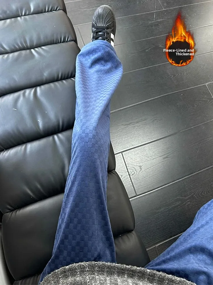 

Мужские зимние теплые брюки в клетку с флисовой подкладкой, прямые спортивные штаны в американском стиле, длинные брюки