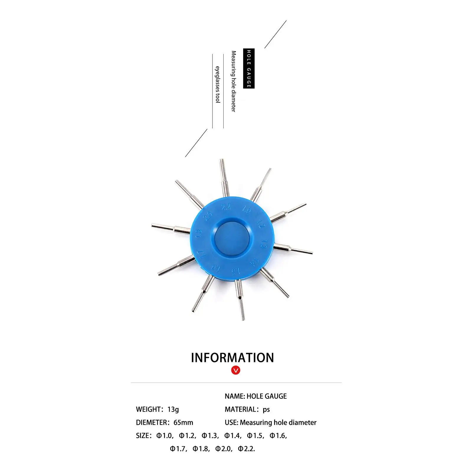 Durable Plastic Glasses Hole Gauge 0.01mm Pin Measuring Tool for Running Glasses and Eyewear Repair