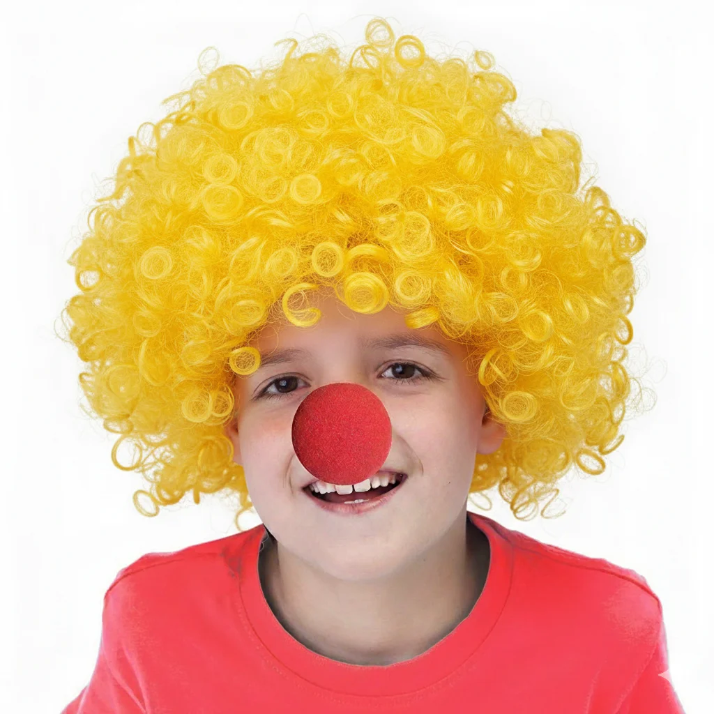 Synthetic Yellow Short Afro Curly Wig with Bangs for Cosplay Party Costume Halloween Carnival Clown Dress Up