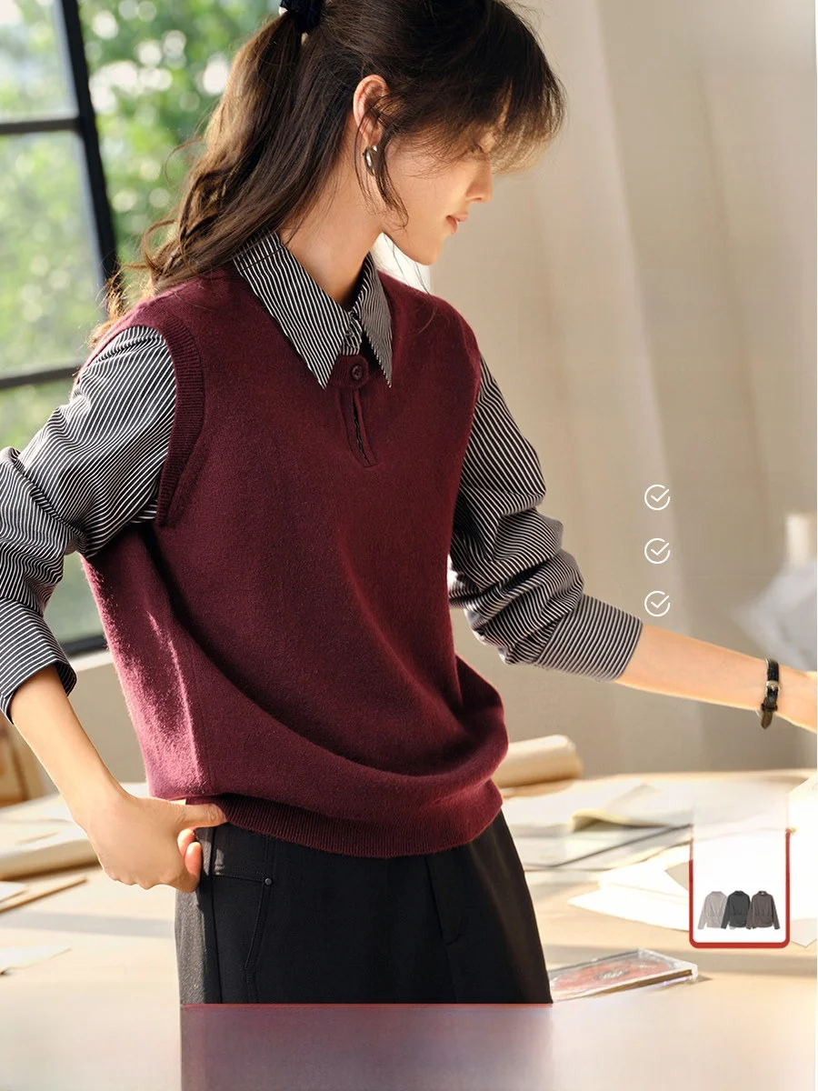 

Красный вязаный свитер Ele для женщин, модный дизайн с цветовыми блоками, повседневный топ, бренд XWI, осенняя новинка, свободный крой, длинный рукав