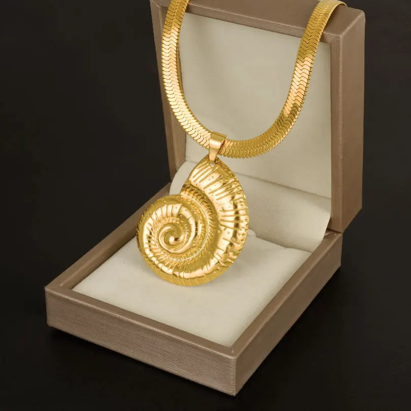 1Pcs Stainless Steel Big Textured Conch Big Stud Earrings Distinctive 18k Gold Color Necklace/Ring For Women Punk Accessory Set