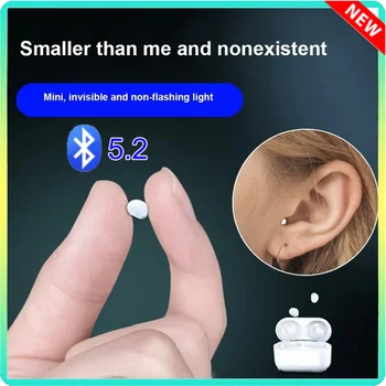 Onzichtbare koptelefoon Mini-hoofdtelefoon V5.2 Bluetooth TWS In-ear oordopjes Ruisonderdrukking Draadloze slaap In-ear oordopjes met microfoon
