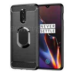 Brushed Carbon Fiber Silicone Shockproof Case For OnePlus 1+ 6T 6 5 5T 7 Pro Magnetic Stand Protective Cover