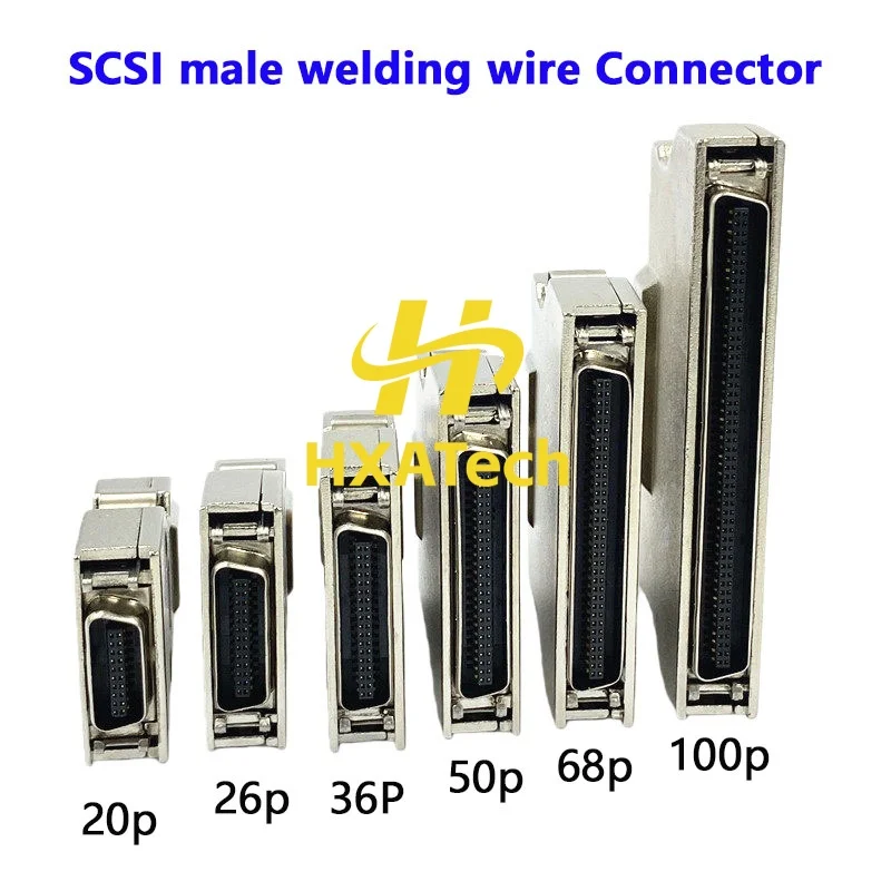 HXATech - SCSI HPCN68P male Connector for servo drive plug SCSI 20P 36P 50p 100P male welding wire iron shell CN slot type