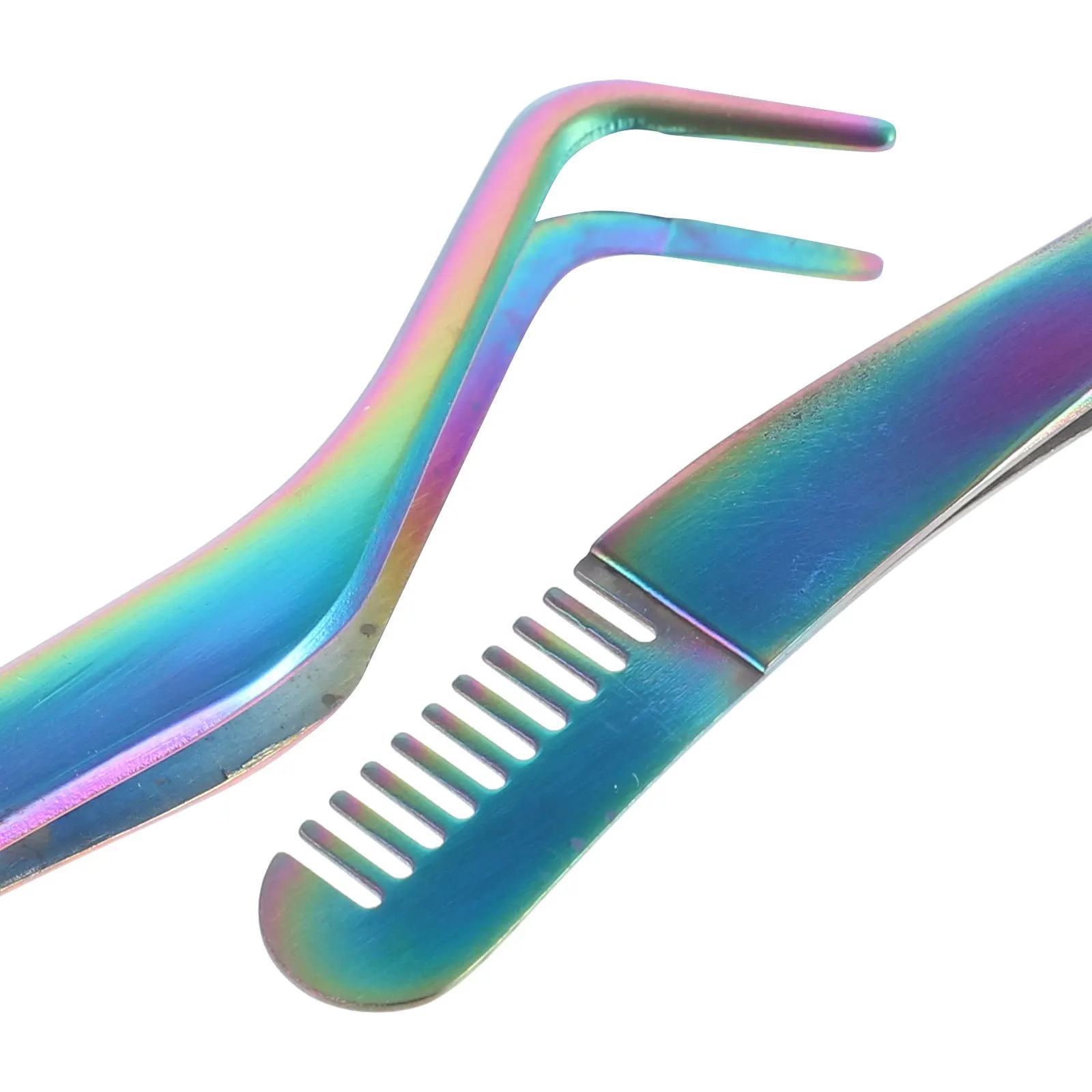 Stainless Steel Eyelash Tweezer Comb 2 in 1 Lash Extension Applicator Tool Fine Pointed Tip for Picking Placing Removing Fake