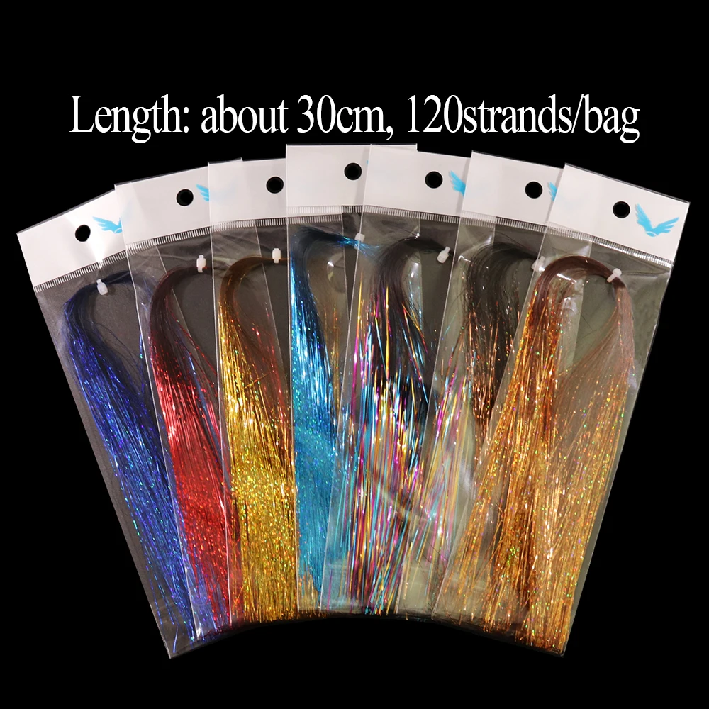 ICERIO 4Packs Soft Holographic Flat Krystal Flash Tinsel Flashabou Fly Tying Material Pike Trout Streamers Jig Fishing Hook Lure